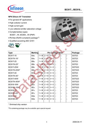 BC 817-25 E6433 datasheet  